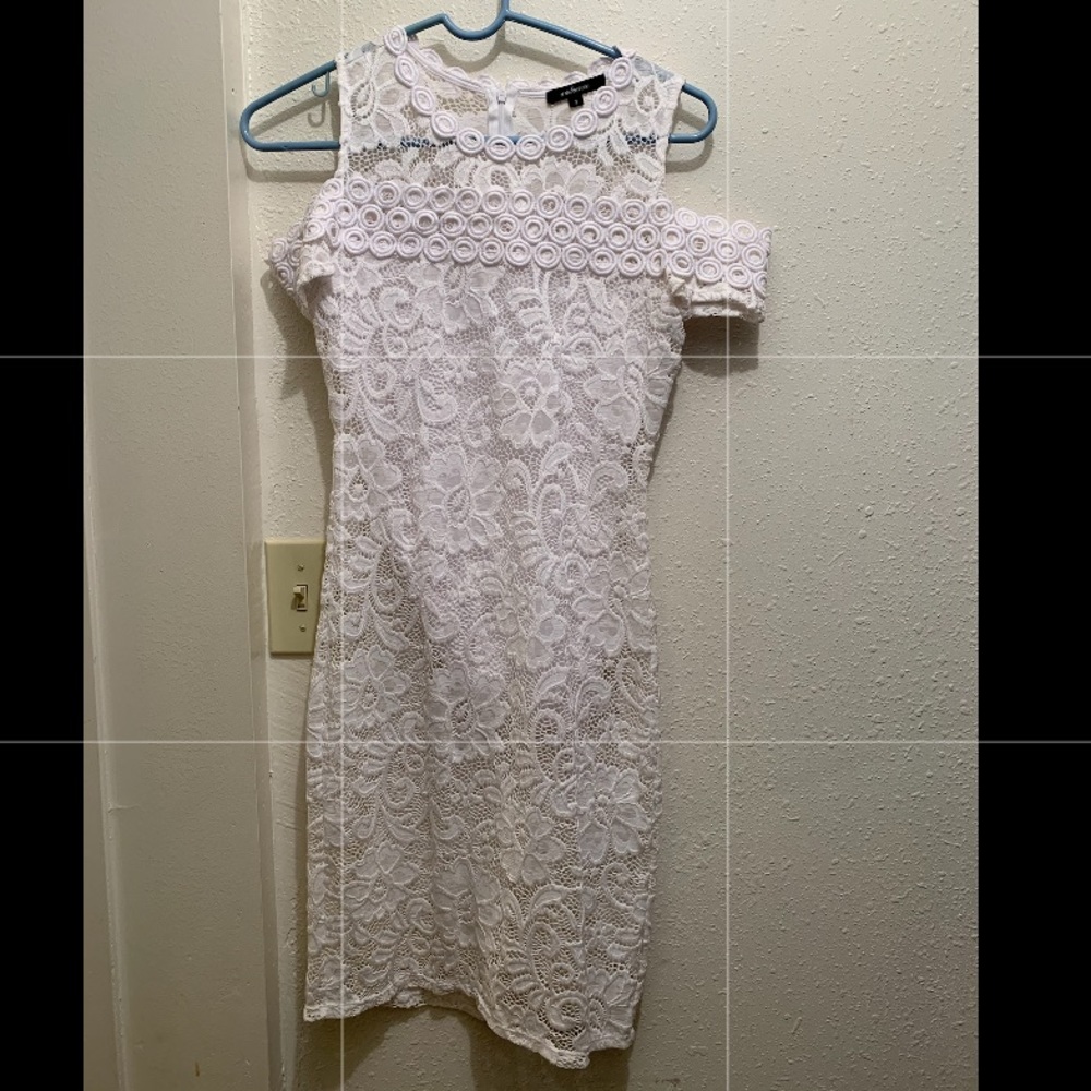 Cold shoulder white lace dress